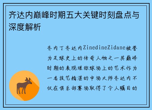 齐达内巅峰时期五大关键时刻盘点与深度解析